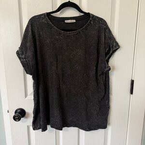 Zenana Black Acid Wash Top 2X